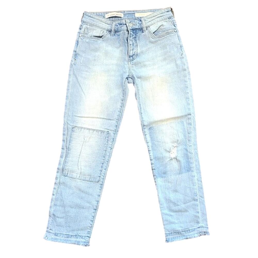 Anthropologie Pilcro Button Fly Patchwork Jeans Women 25 Distress Raw Ankle Crop